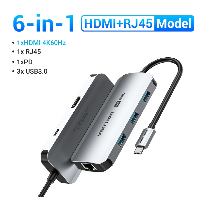 Ventie USB C HUB HDMI 4K60Hz RJ45 PD 100W USB Splitter Adapter USB 3.0 HUB Voor iPhone 15 Macbook Air Pro iPad Samsung Laptop PC