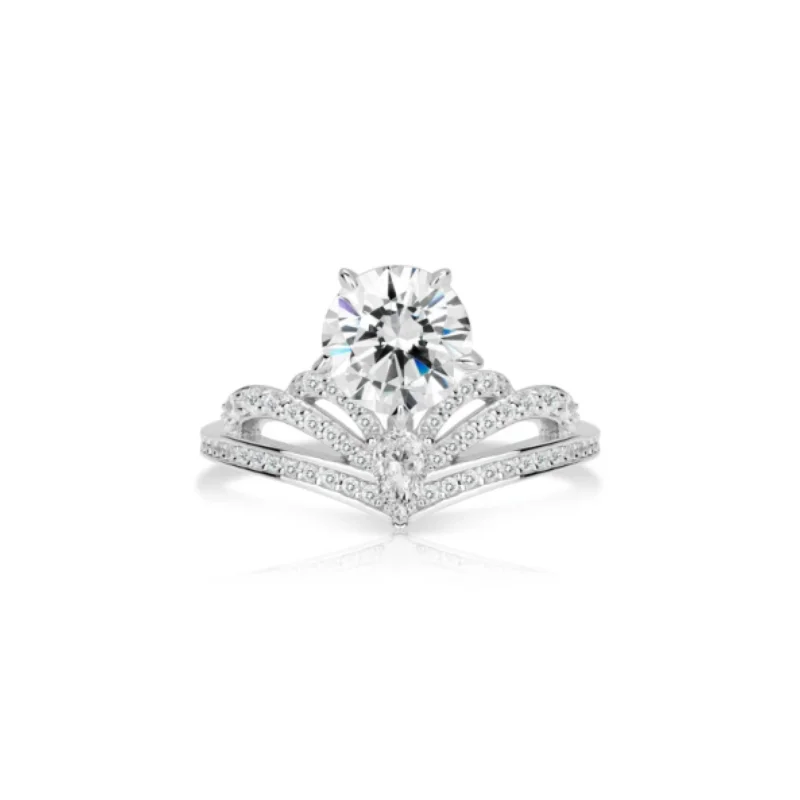 

CAMEO 925 Silver Synthetic Zircon Ring White Round Crown Shine Diamond Wedding Ring 2 Carats