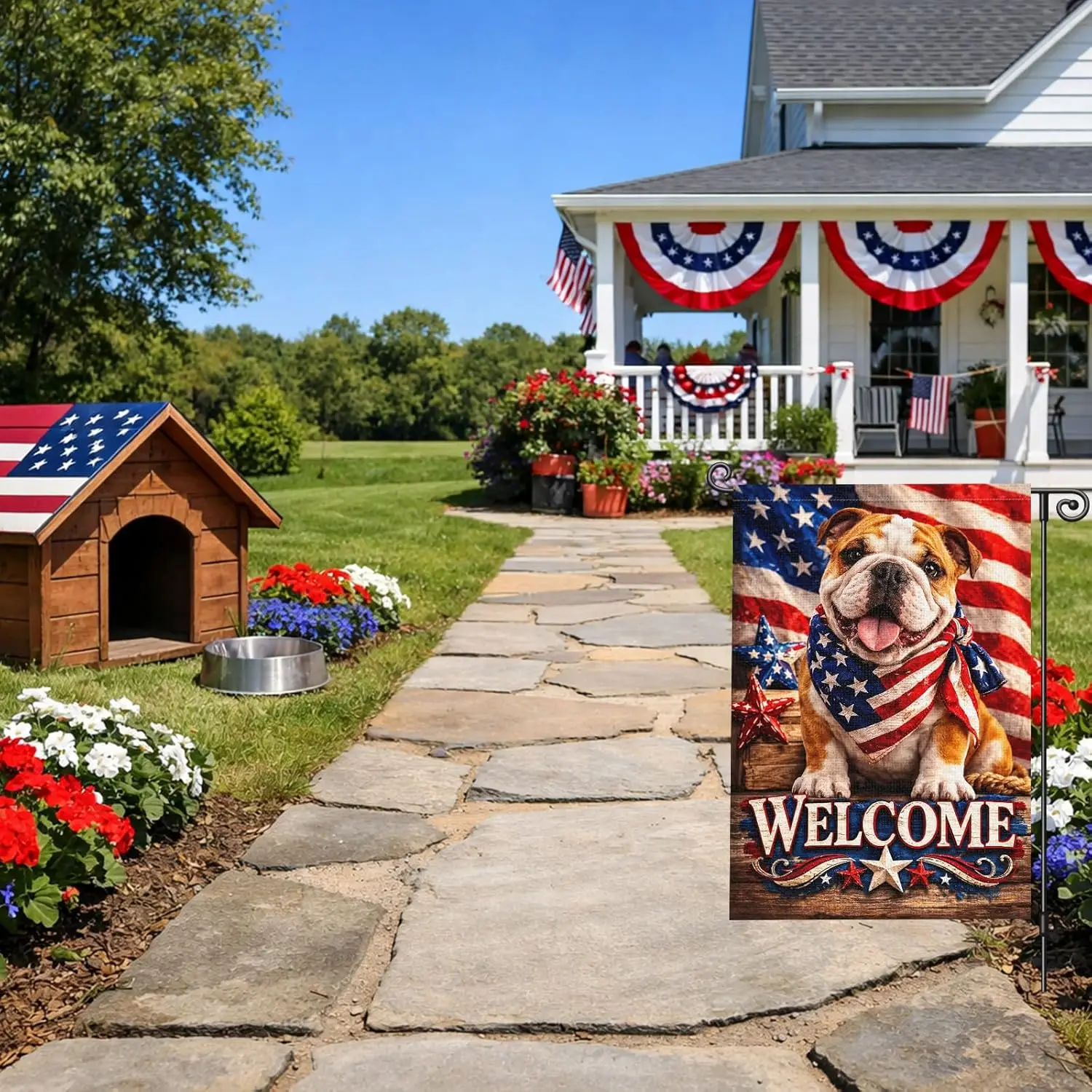 Heyfibro Patriotic Dog Garden Flag- Double Sided 12x18 Inch Patriotic Outdoor Farmhouse Flag for Porch, Yard, 4th of July De AAS