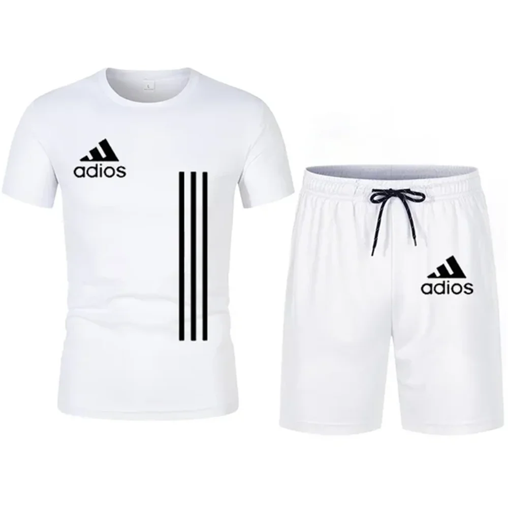 Men\'s luxurious summer T-shirt+shorts set, fitness short sleeved set, casual shorts, men\'s sportswear 2-piece set