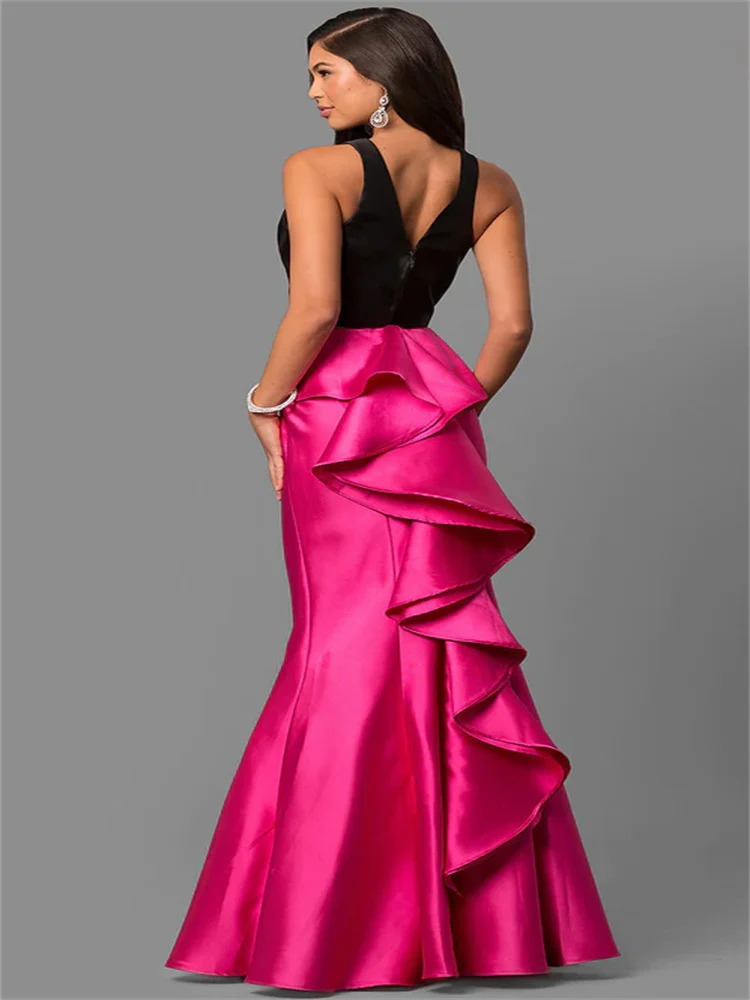 Gorgeous Sleeveless High Neck Bodice With Thin Strap Satin Mermaid Prom Dress Open Back Zipper Sweep Train Party Gowns For Women