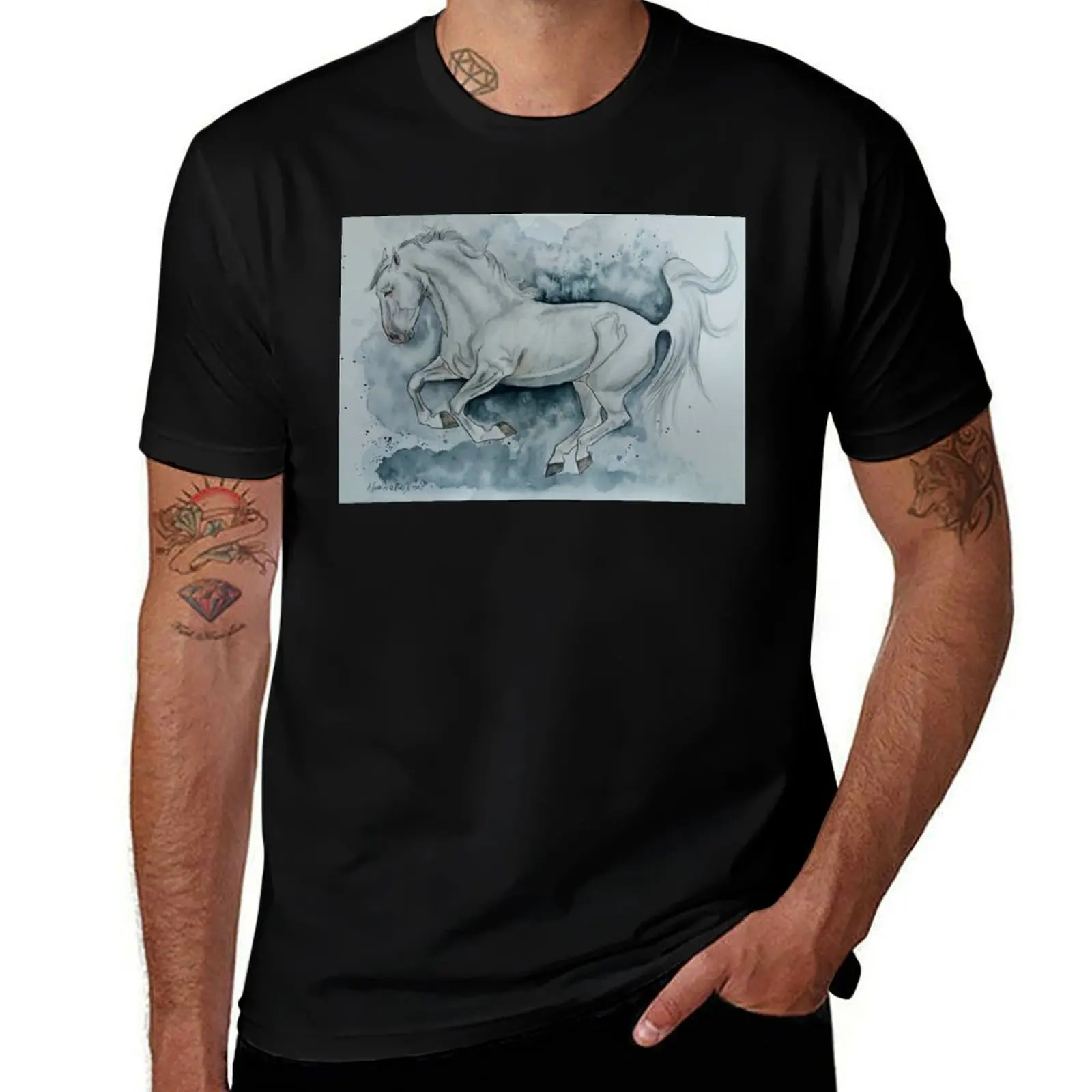 White lipizzaner stallion illustration T-Shirt Comfortable Workout Short Sleeve Shirt T-Shirt