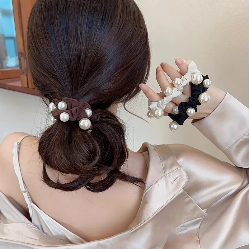 رباط شعر لؤلؤي أنيق Ins عقال بسيط الراقية الأمعاء الصغيرة ذيل حصان شريط مطاطي أغطية الرأس الفتيات النساء إكسسوارات الشعر