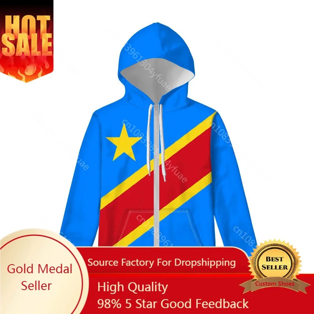 

Zaire Zipper Hoodie Custom Made Name Number Zar Sweatshirt Nation Flag Za Congo Country French Print Photo Casual Clothes