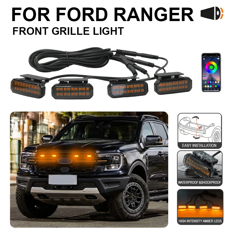 FOR Ford Ranger Car Center Front Grille Light Single Color Snap LED High Brightness Waterproof