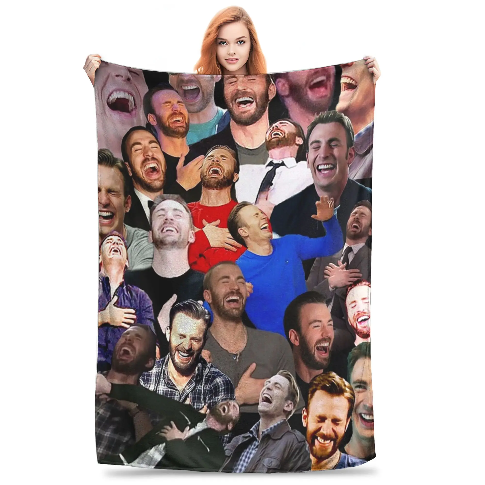 Chris Evans Laughing Blanket Soft Warm Flannel Throw Blanket Plush for Bed Living room Picnic Travel Home Couch