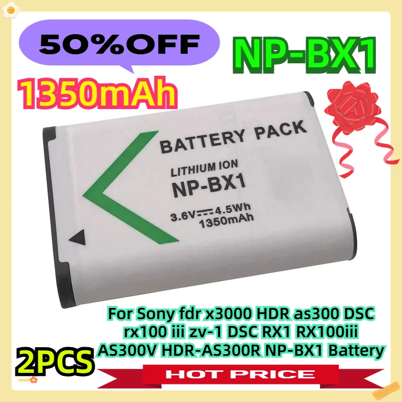 

For Sony fdr x3000 HDR as300 DSC rx100 iii zv-1 DSC RX1 RX100iii AS300V HDR-AS300R NP-BX1 Battery 2pcs