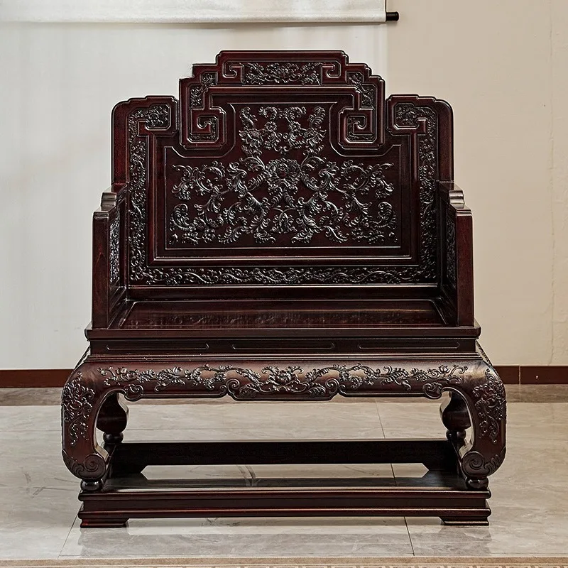 Zambia blood sandalwood solid wood Chinese sofa, throne palace chair, African lobular red sandalwood throne dragon chair