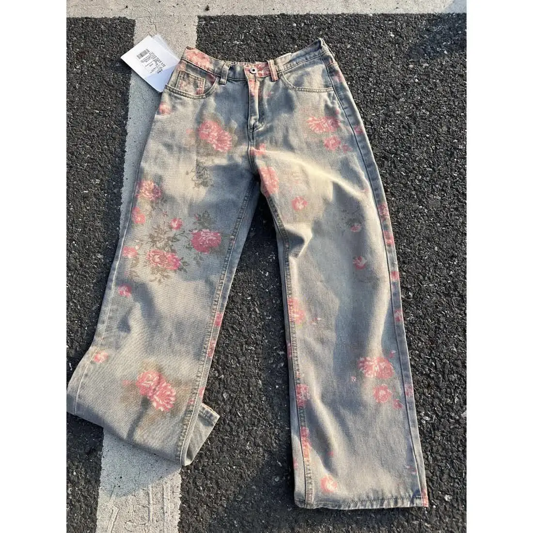 

Мужские джинсовые брюки Cleanfit American Style с вышивкой пионов, слегка расклешенные, универсальные, прямого кроя, повседневные