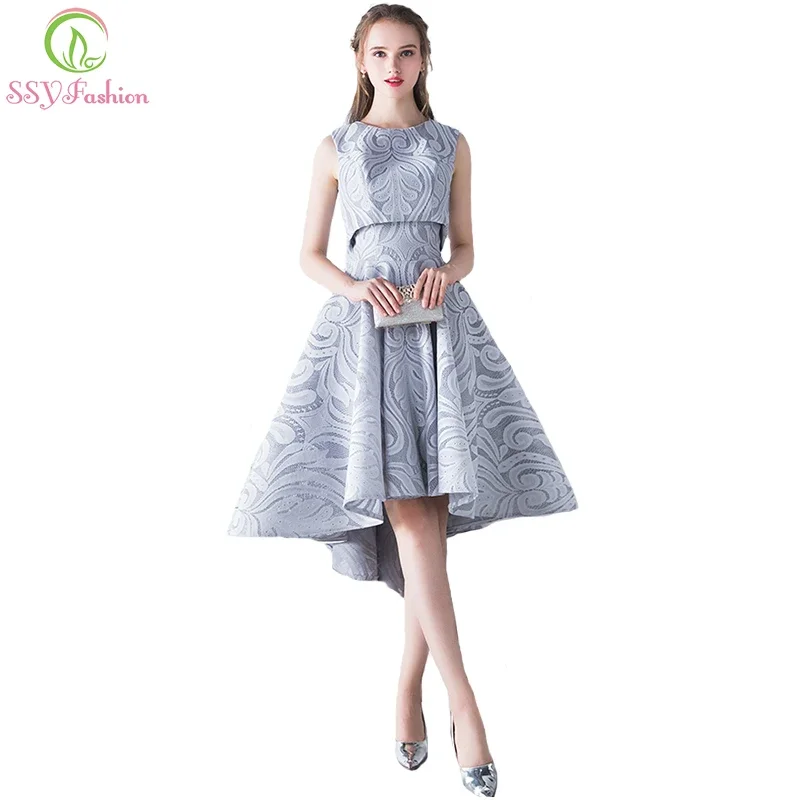 Clearance Sale  Simple Elegant Evening Dress Bride Grey Lace Two Pieces High/low Sleeveless Formal Party Gown Robe De Soiree