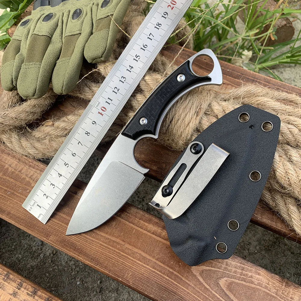 D2 Steel Sharp Fixed Blade Knife with Kydex Sheath Linen Handle Straight Knife Outdoor Military Tactical Combat Hunting Knives