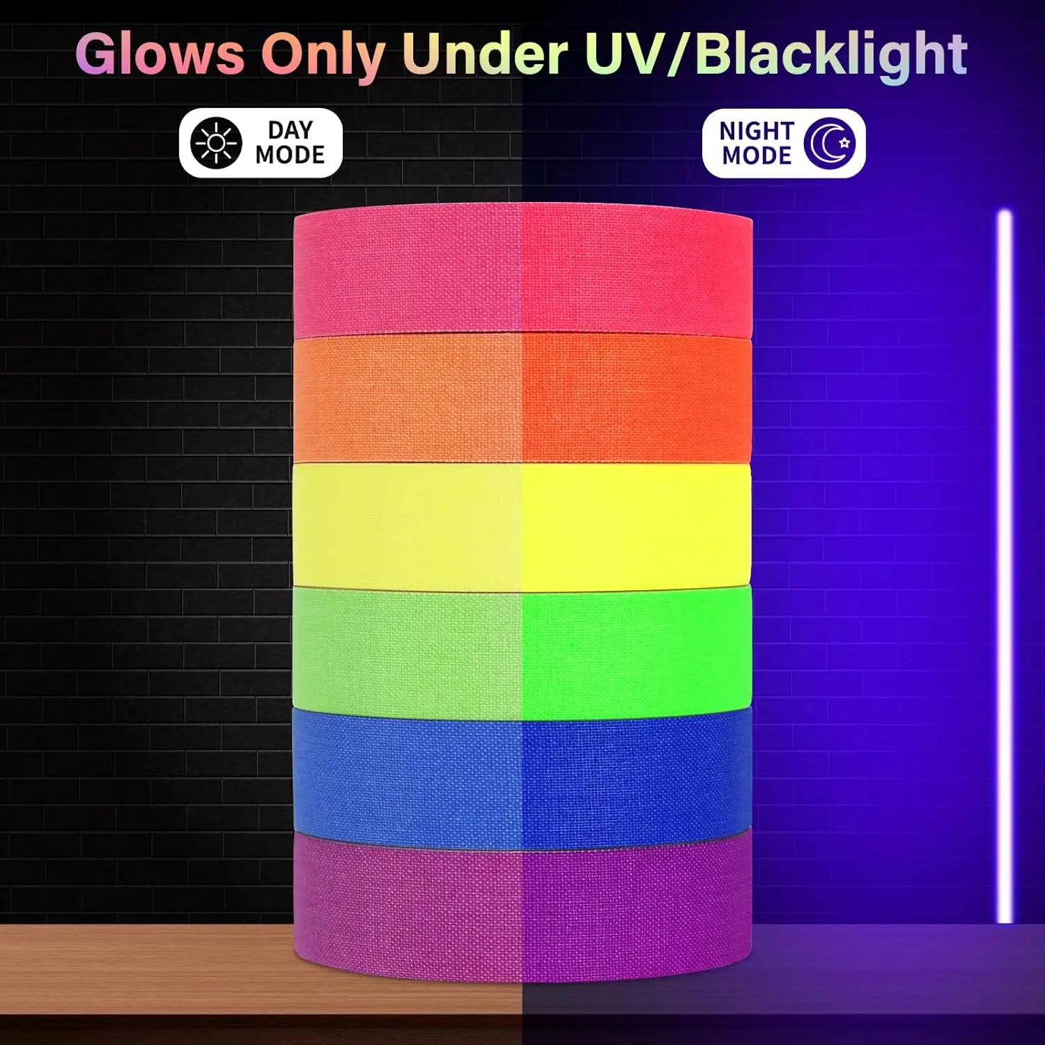 UV Blacklight Reactive Fluorescent Cloth/Neon Gaffer Tape, Super Bright Spike Tape for Glow Party Supplies