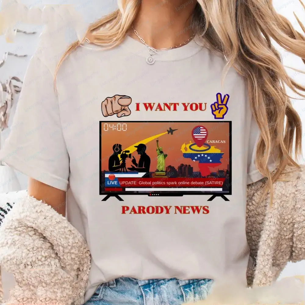 패러디 뉴스 정치적 비꼬임 티셔츠 글로벌 정치 밈 그래픽 베네수엘라 미국 뉴스 농담 디자인 유니섹스 티셔츠 면 반팔