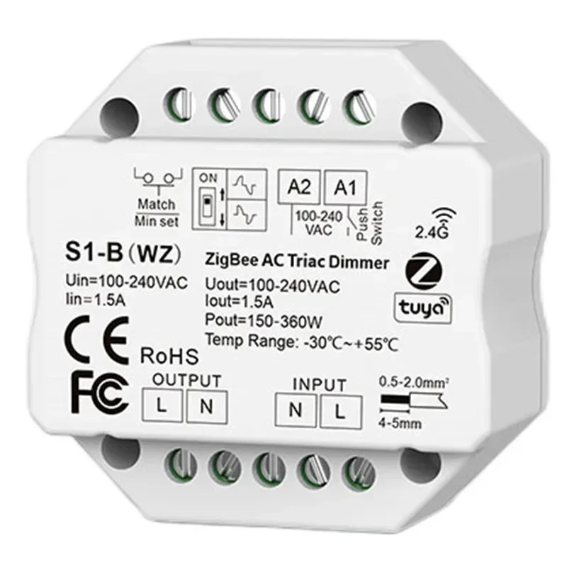 LED Dimmer WiFi & RF Push AC Triac Controller Tuya APP Schalter 2,4G S1-B/S1-B(WT)/S1-B(WZ) Für Einfarbige LED Lampe Streifen R11