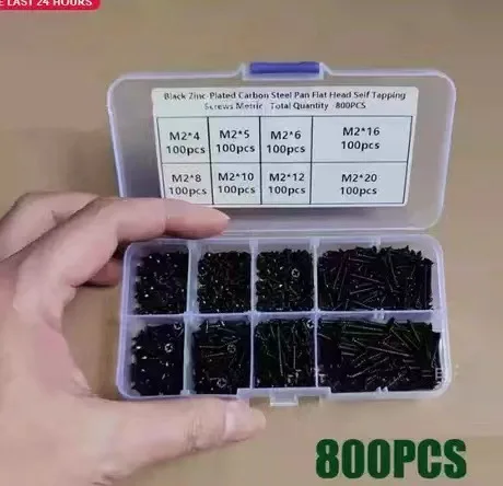 800pcs Carbon Steel KA Phillips Flat Head Self Tapping Screws Assortment Kit Box Set