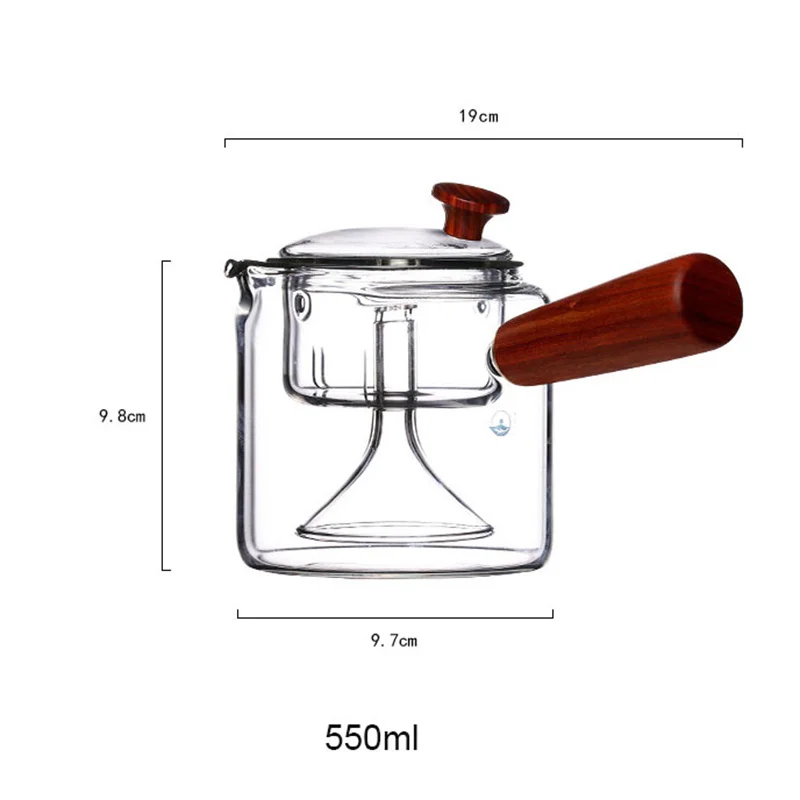 Heat Resistant Glass Steam Tea Pot With Strainers Chinese Kung Fu Boil Tea Cooker Puer Teapot Side Wooden Handle Teawear Set