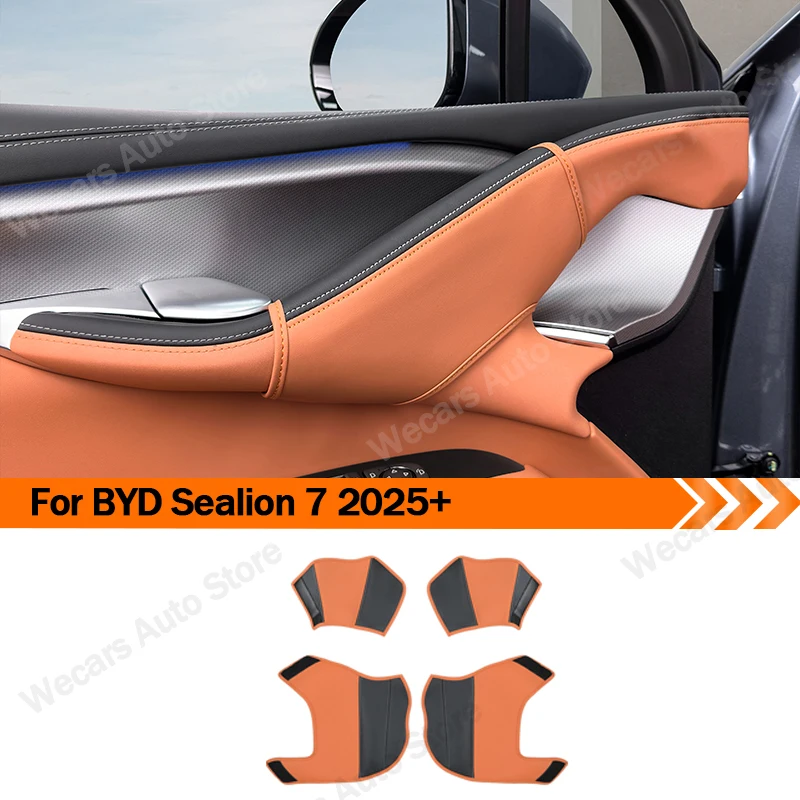 

For BYD Sealion 7 2025+ Door Handle Protective Covers Leather Material Anti Slip Sweat Resistant Interior Auto Accessories 4PCS