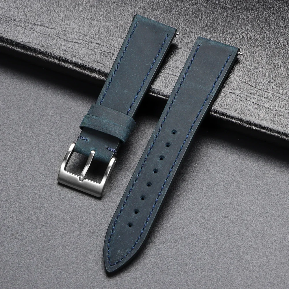 Schnellverschluss-Uhrenarmband aus Vintage-Leder mit Nähten, Rindslederarmband für Omega 18/19/20/21/22/24 mm, braunes Armband für Seiko