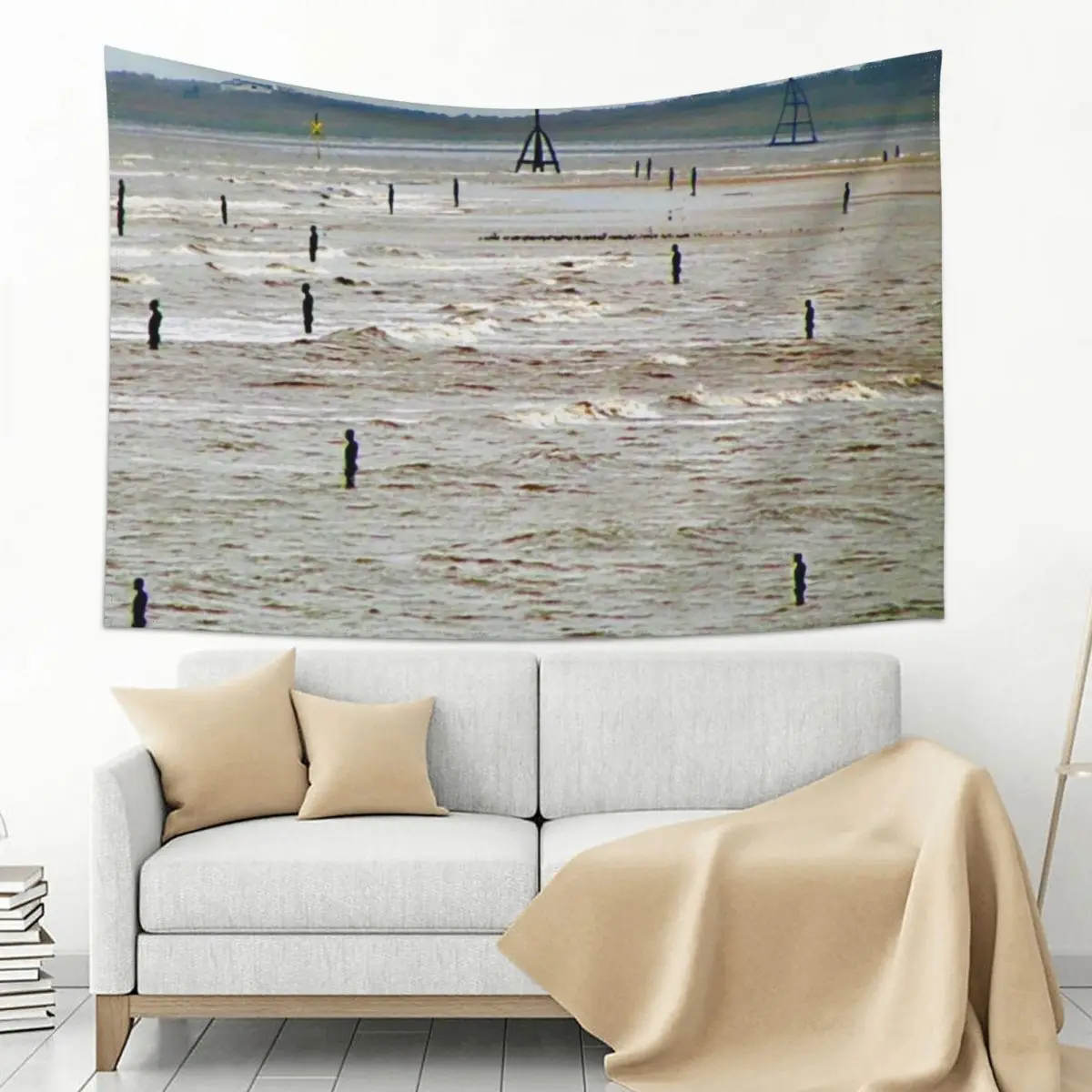 

Gormley Statues on the beach (Digital Art) Tapestry