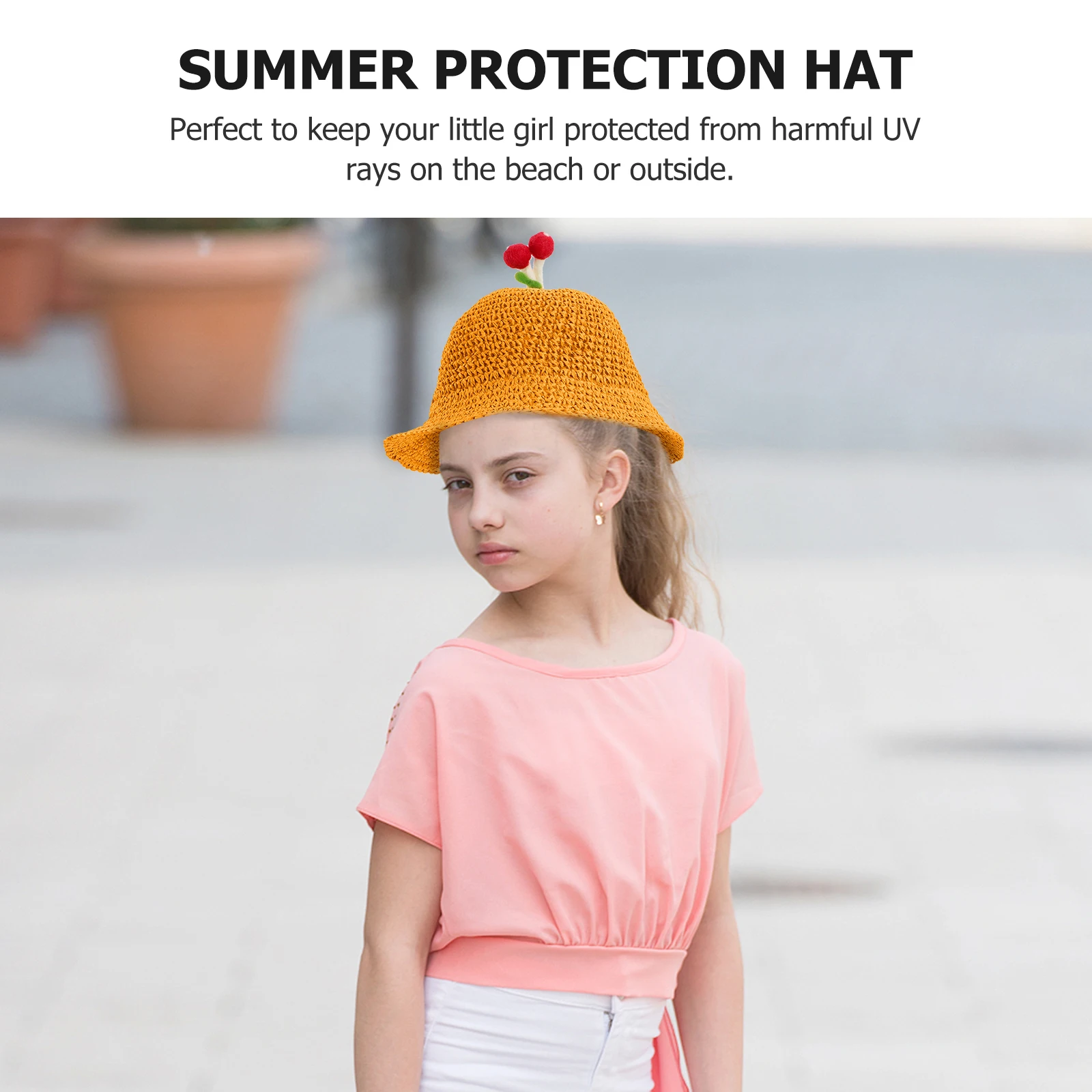 

Mushroom Straw Kids Beach Sun Hat Summer Protection Toddler UV Cap Outdoor Girl Child Accessories Lightweight Comfortable Straw