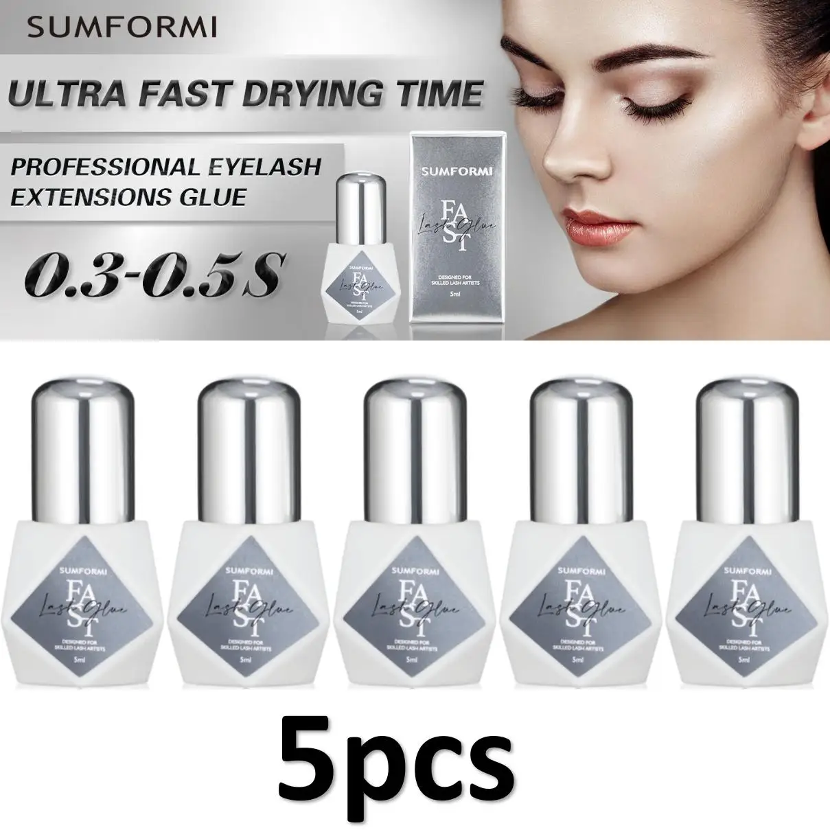 5 Bottles Gollee Eyelashes Extension Glue 7-9 Week Long Lasting Grafting Lashes Glue 0.3-1s Quick Drying  Black Glue Latex Free