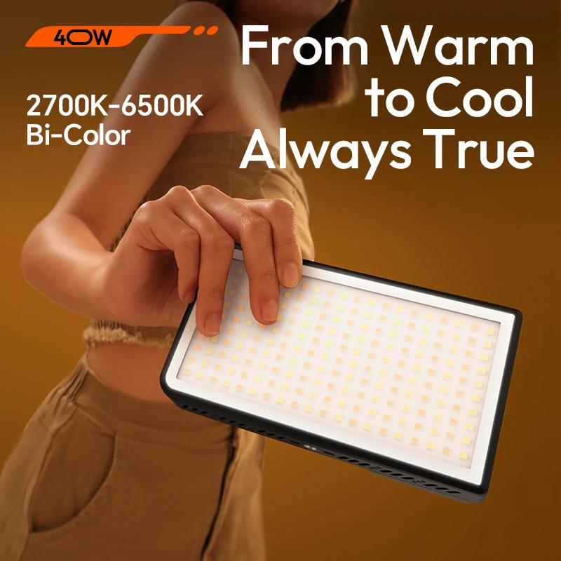 울란지 P40 RGB / P40 Bi 40W 비디오 라이트 휴대용 조명 촬영용 라이브 브이로그용 냉각 팬 포함