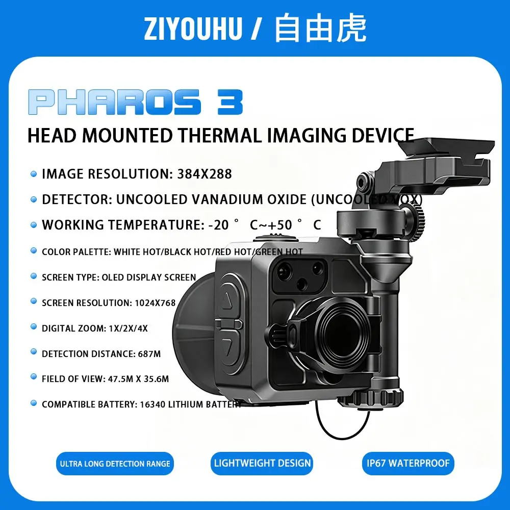ZIYOUHU Pharos 3 Helmet Thermal Monocular, Lightweight IR Imaging Portable Multifunctional Gear for Outdoor Patrol