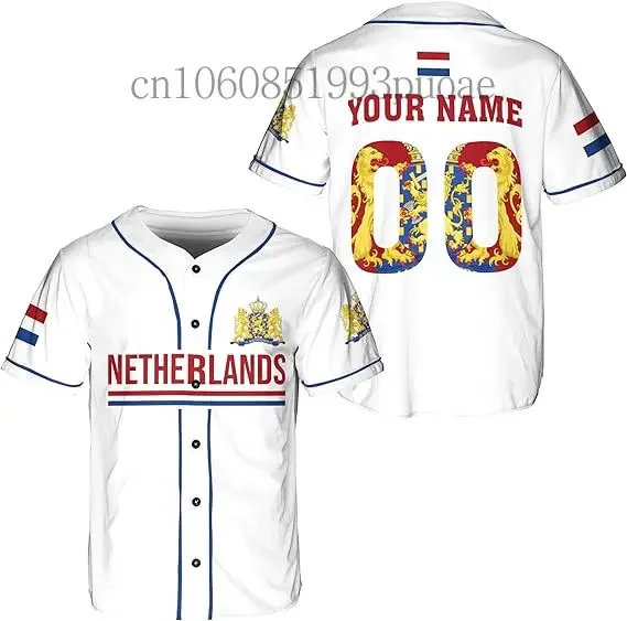 2025 New Netherlands Baseball Jersey 3D Printing Mesh Fiber Baseball Jersey T-shirt Men's Street Apparel Short Sleeve Shirt y2k