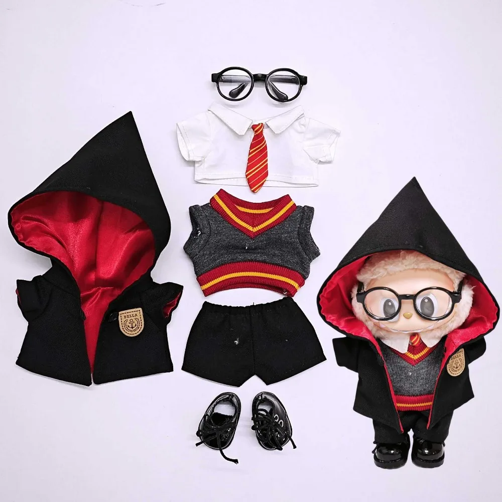 17 cm Labubu Poppenkleertjes Halloween Kostuums Outfit Magische Cape Dress Up Pop Accessoires Zitten Feest Veranderende Jurk Spel Speelgoed