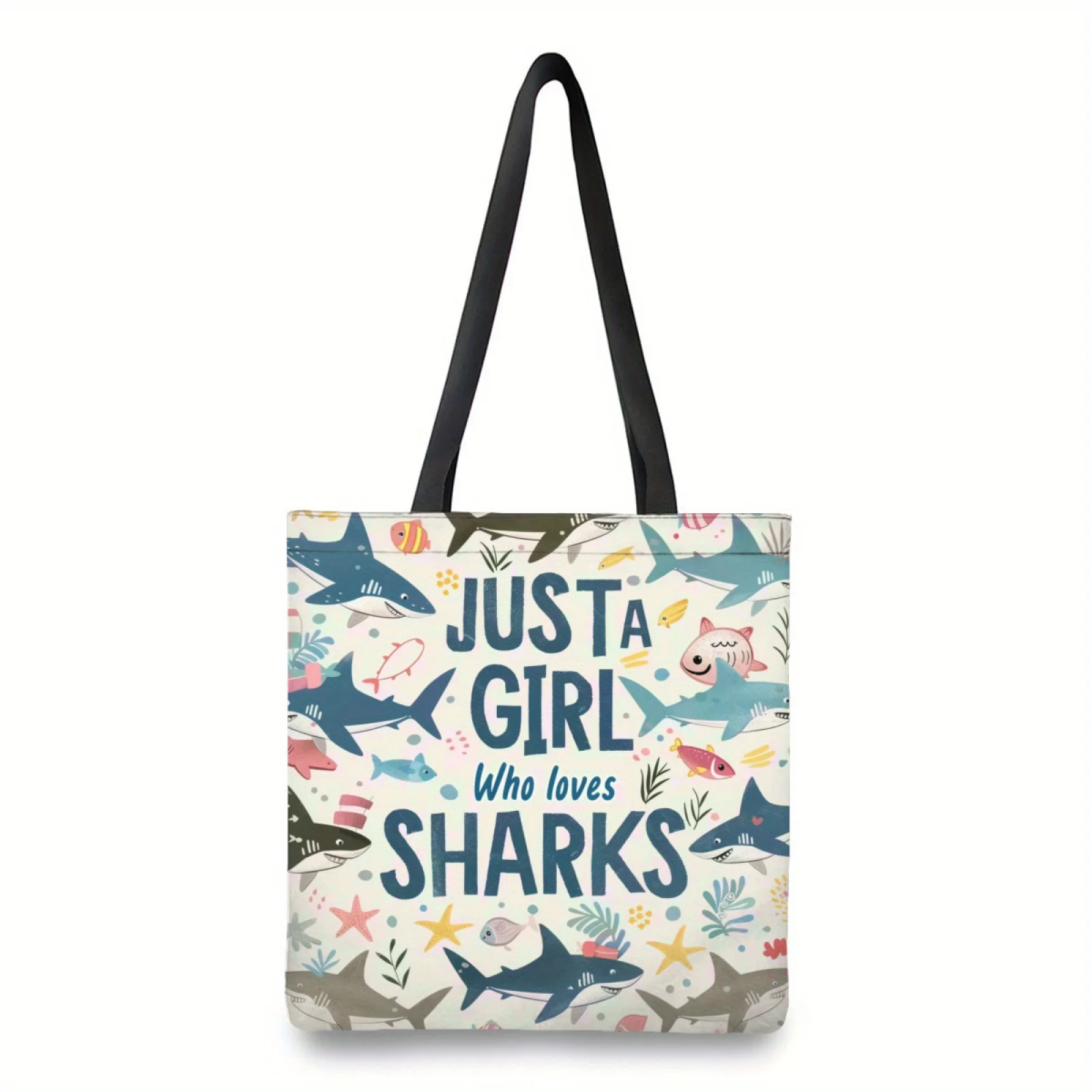 Tragetasche aus Polyester mit Hai-Enthusiasten für Damen, wiederverwendbare Einkaufs- und Strandtasche mit skurriler Hai-Muster, Shopper-Aufbewahrungstaschen