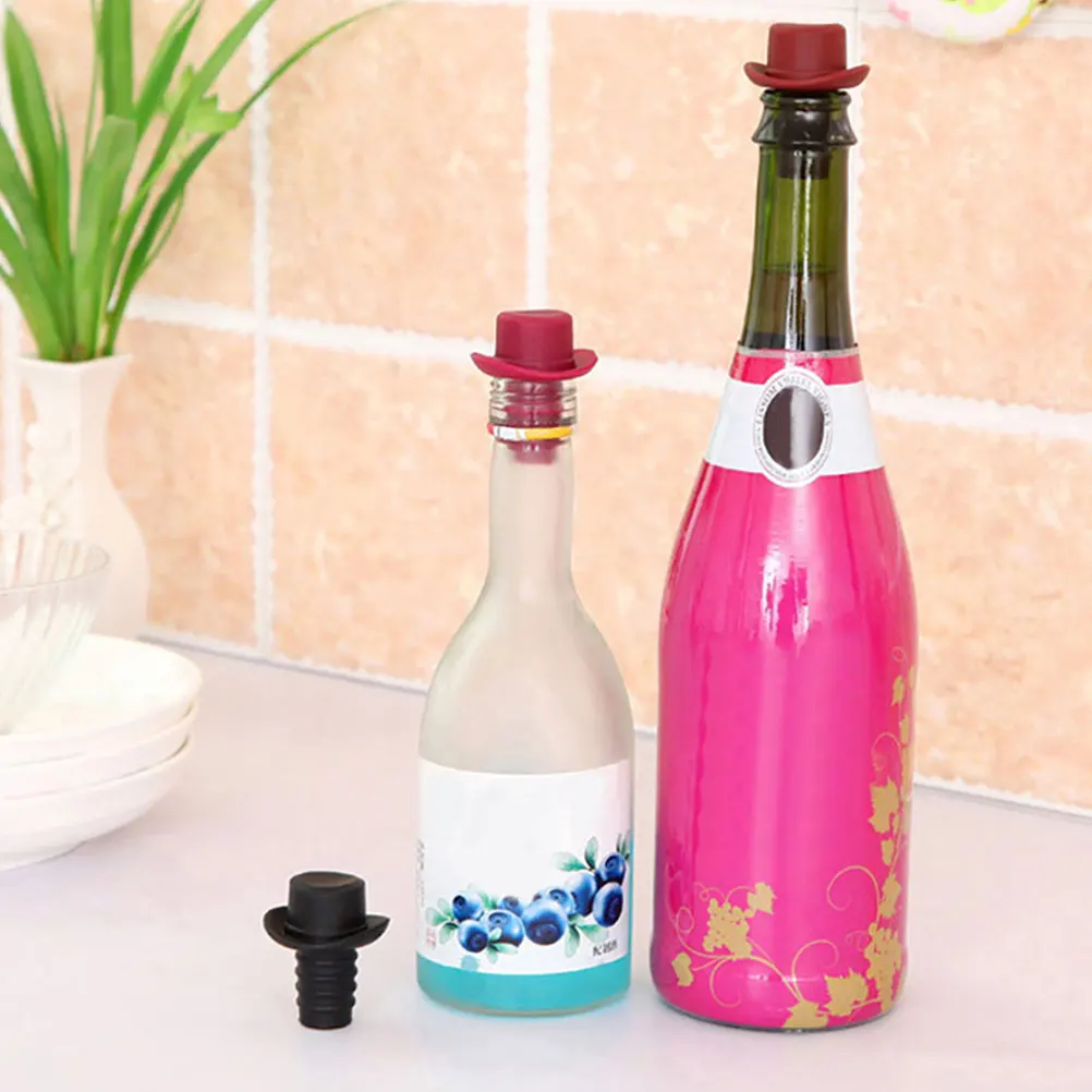 

6Pcs Decorative Wine Stoppers Hat Shape Silicone Bottle Stopper for Wine Soda Beer Bottles Sealing Freshness Wedding Gift