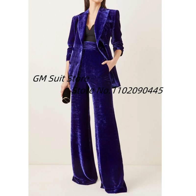 Women's Velvet 2 Piece Suit Office Lady Business Blazer&Pants Double Breasted Bridal Wedding Tuxedos