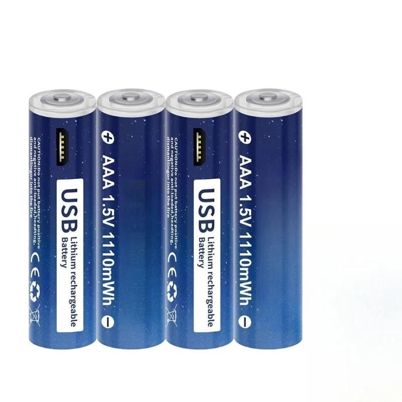 للعب مصباح يدوي 1110mWh 1.5 فولت AAA USB بطاريّة ليثيوم قابلة لإعادة الشحن المصغّر USB شحن AA بطاريات ليثيوم أيون 2 قطعة
