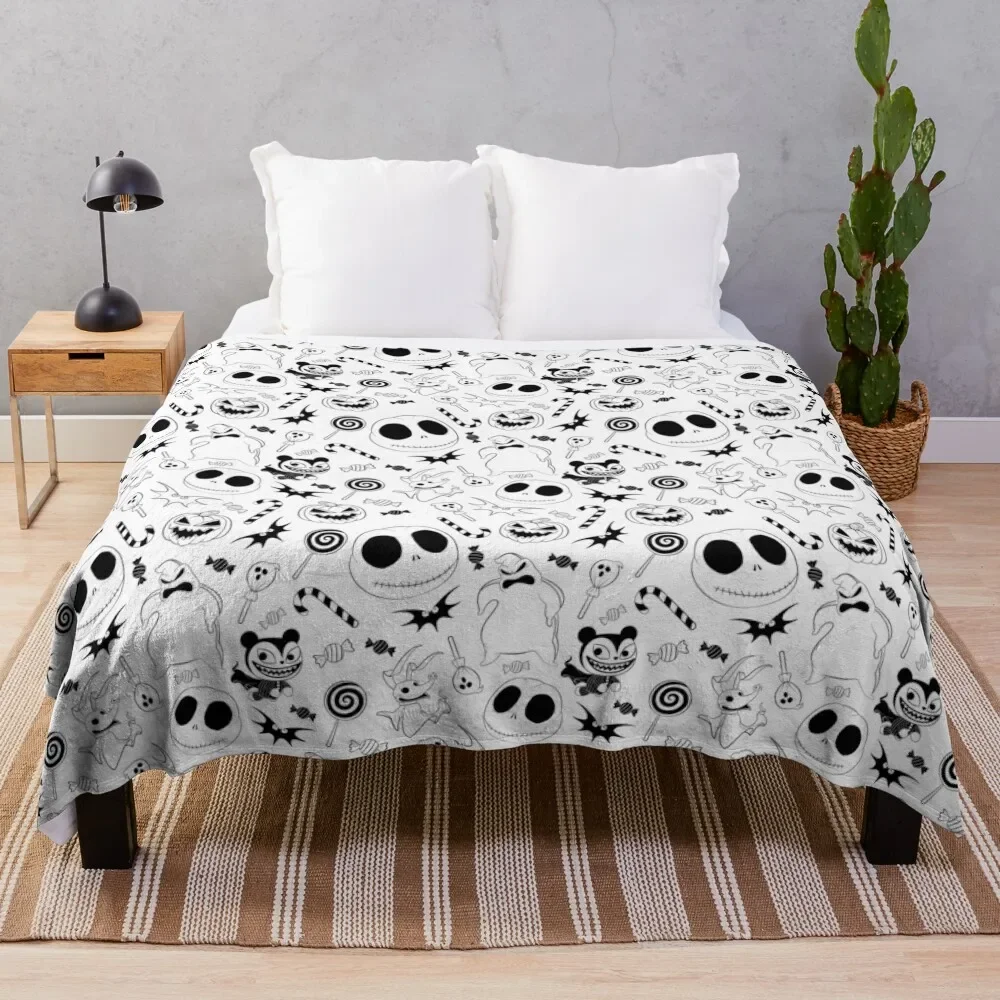 

Halloween Nightmare - Black & White Pattern Throw Blanket christmas gifts Retros Travel Hairys Thermals For Travel Blankets