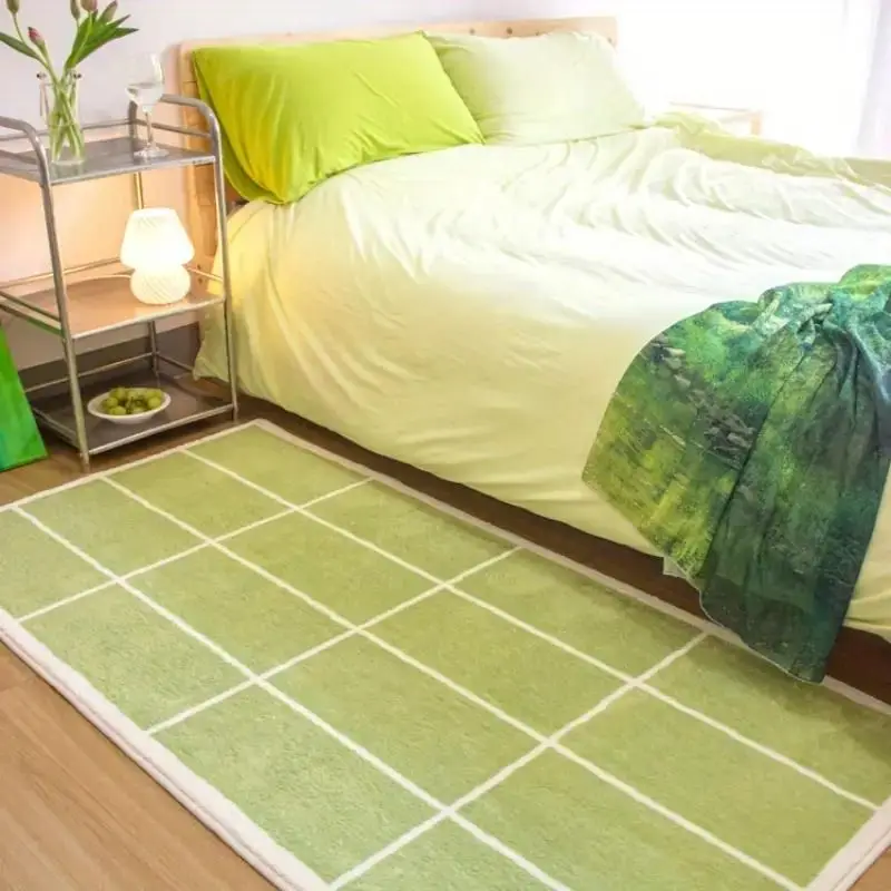 Green Fresh Area Rug, Washable Faux Cashmere Floor Mat, Fluffy Soft Decorative Carpet, Suitable For Bedroom Living Room