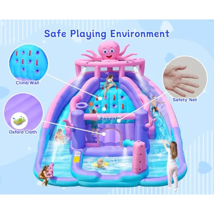 Inflatable Bounce House Water Slide Combo, Blow Up Water Slides for Backyard, Jumper with Climbing Wall, Basketball Hoop, Splas view 5