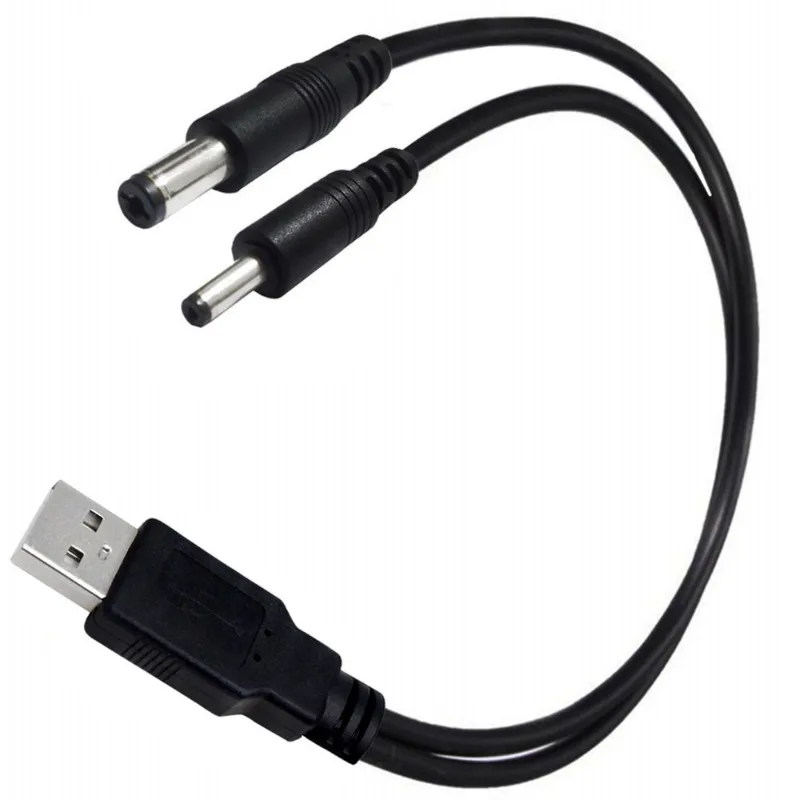 Câble d'alimentation USB mâle vers DC, 2 en 1, USB2.0, 3.5x1.35mm, 5.5x2.1mm, 0.3m