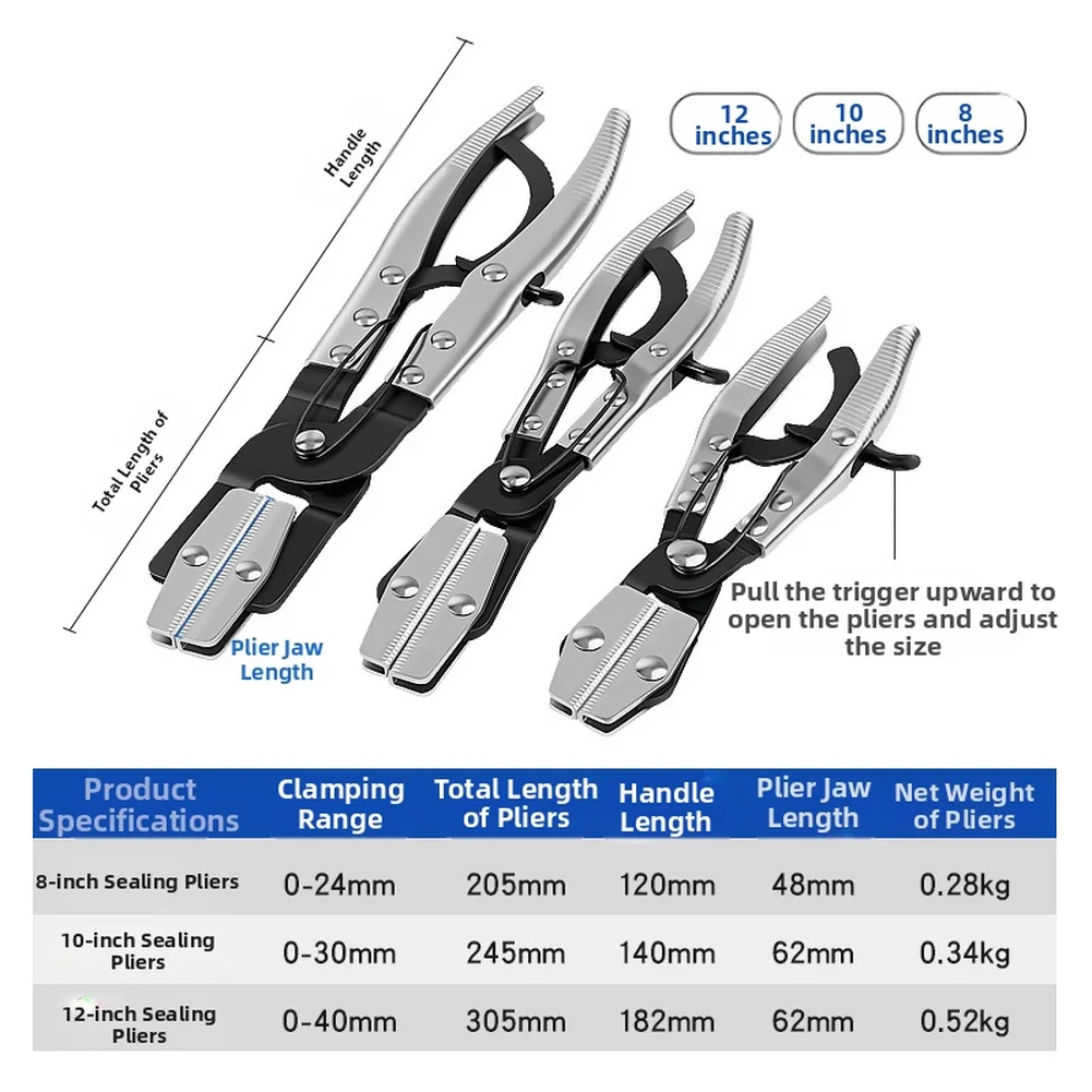 Stainless Steel Pipe Sealing Plier with Ratchet Lock for Automotive Hoses For Cleaning Machine Drain Radiator and Fuel Lines