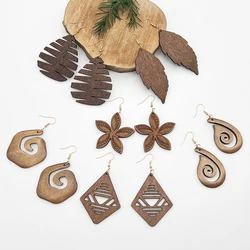 6 Pairs/Set of Retro Fashion Bohemian Simple Personalized Holiday Style Wooden Earrings