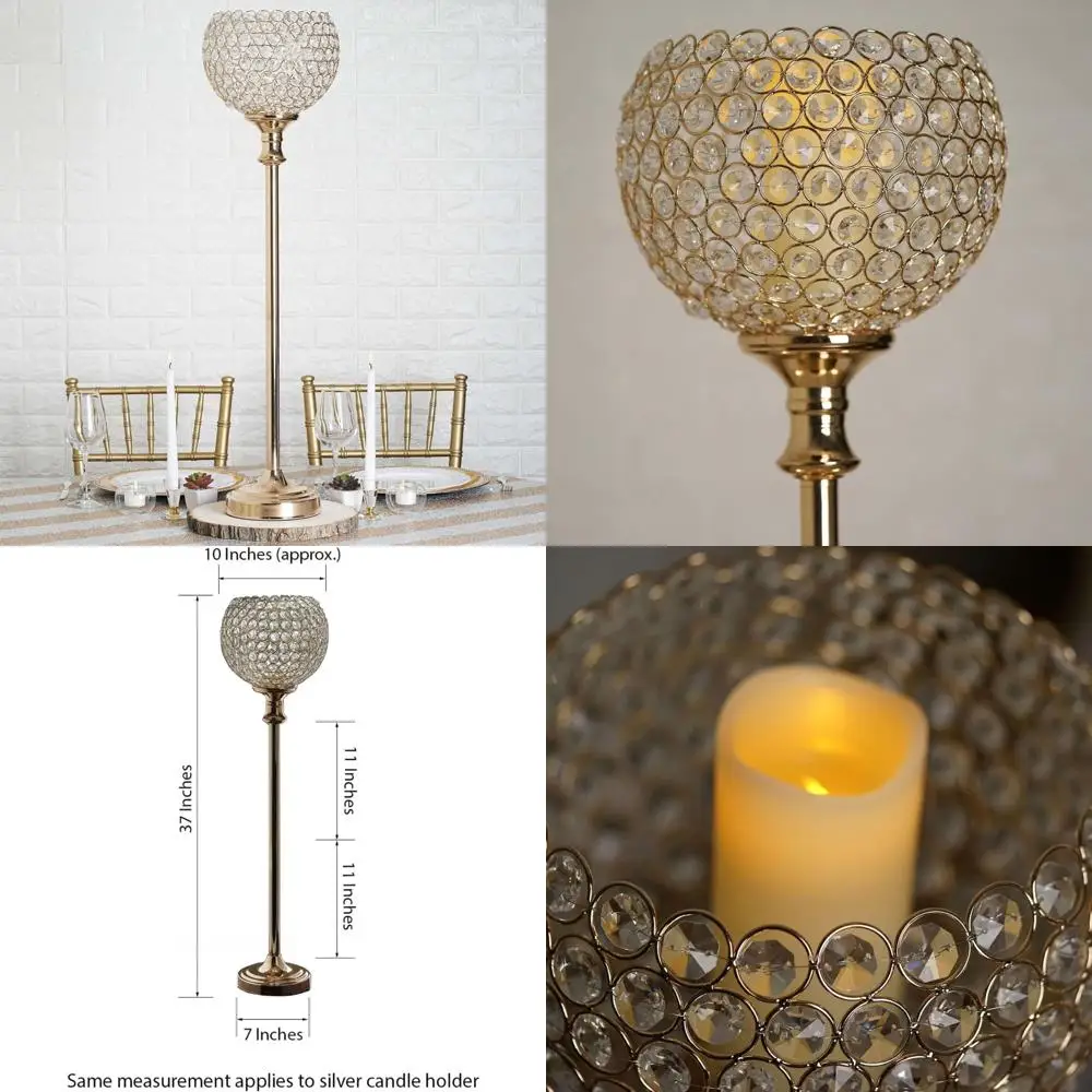 

Gold Acrylic Chandelier Style Centerpiece for Events, Candle Holder, Wedding Aisle Decor - 10 Balls, 37 Inches Tall