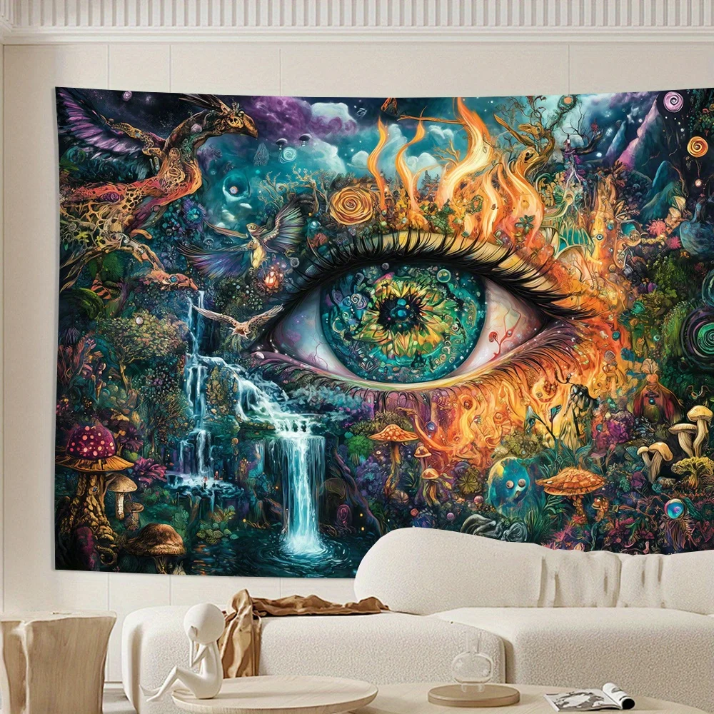 Fantasy Forest Magic Tapestry Mysterious All Seeing Eye Childrens Room Theme Playroom Decor Peach Skin Velvet Hanging Cloth