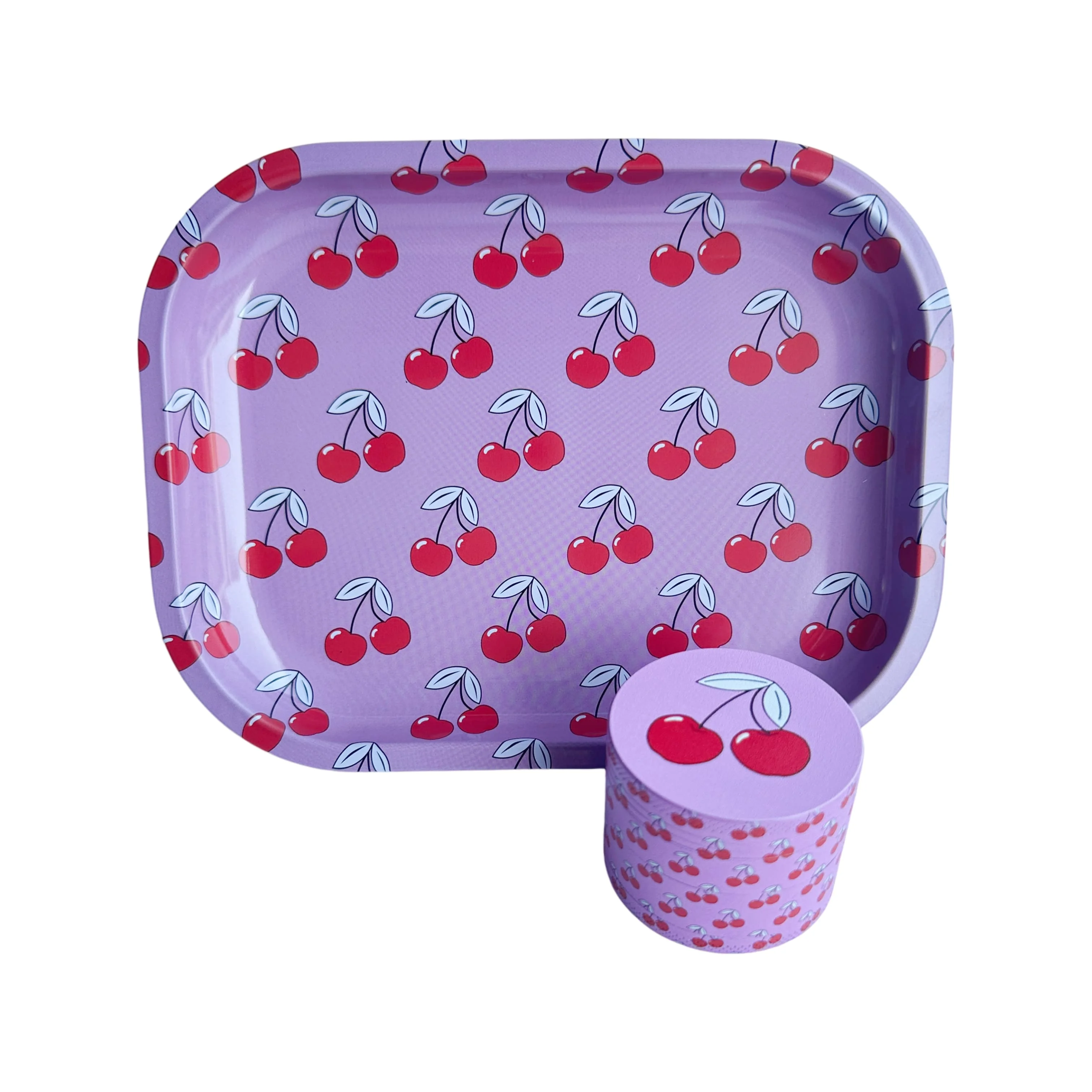 

2 Pieces Cherries Smoking Combo Metal Rolling Tray and Herb Grinder