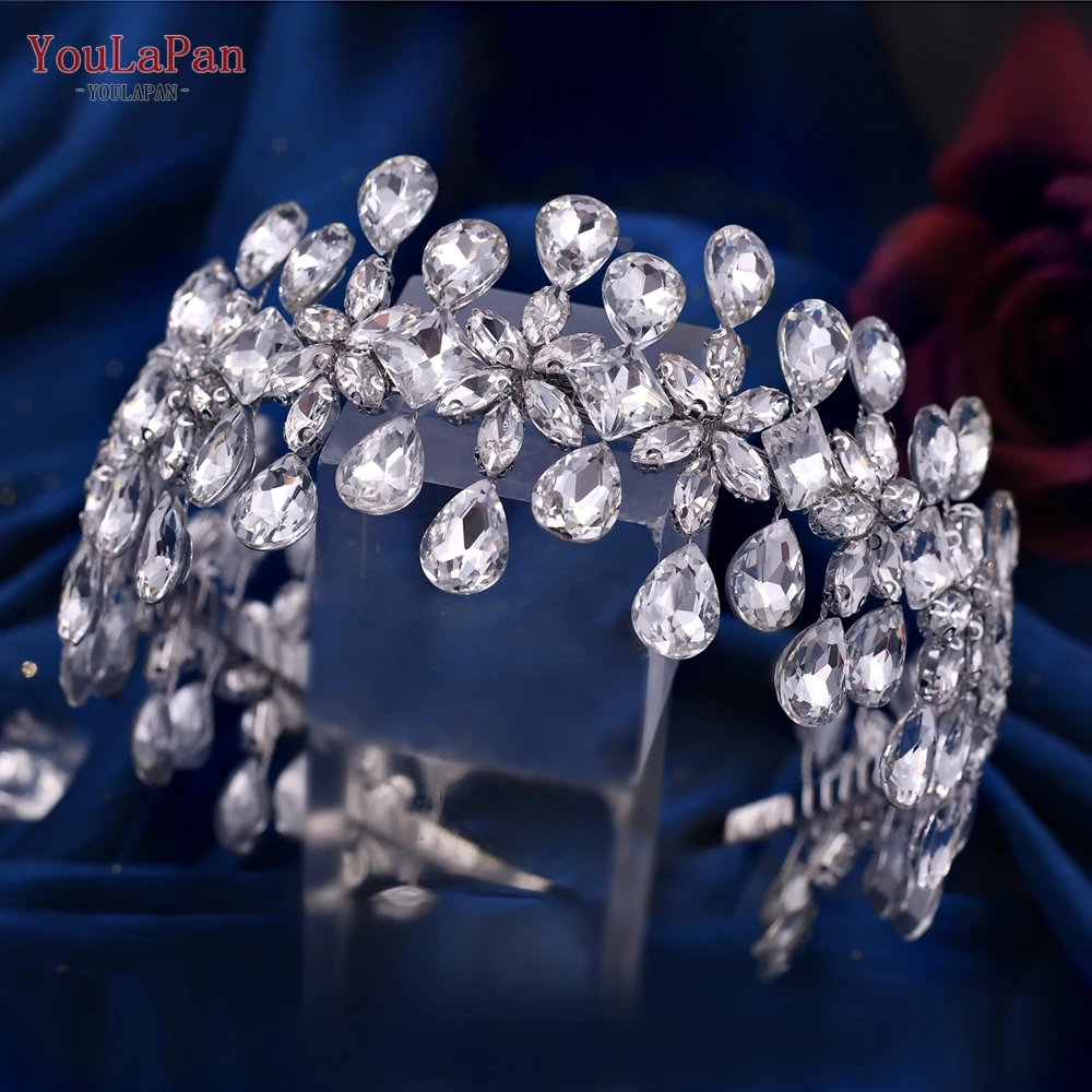 YouLaPan HP354 aro de cristal plateado para la cabeza, tocado nupcial para mujer, Tiara nupcial, tocado de boda, diadema de diamantes de imitación, joyería para el cabello