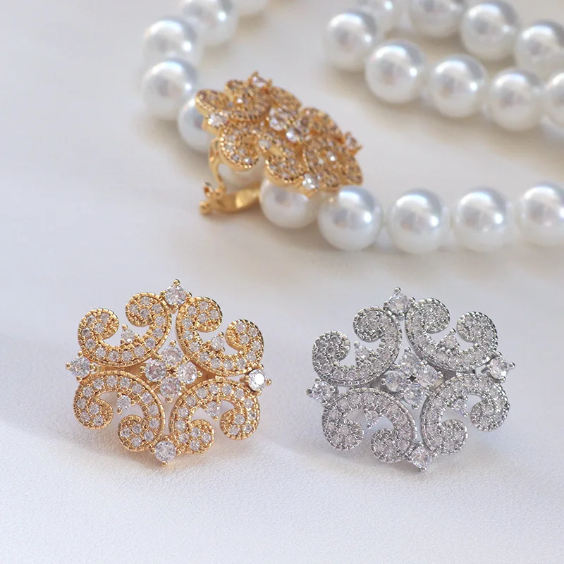 

1 штука медного позолоченного аксессуара с цирконом в ретро-стиле, роскошная двойная застежка с жемчугом, универсальная застежка для самостоятельного изготовления ожерелья, материал для рукоделия