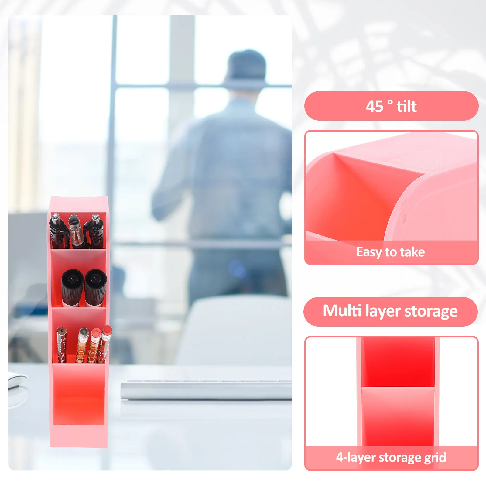 2Pcs Plastic Pen Holder Creative Inclined Design Stationery Organizer for Pens Pencils Brushes Writing Desk Storage Container