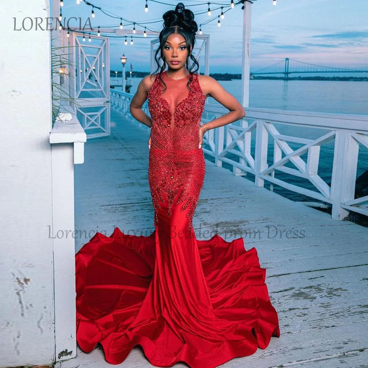 Robe de Rhsirène rouge avec biscuits pour filles noires, robe de soirée en cristal, robe de soirée formelle, diamants luxueux, 2024