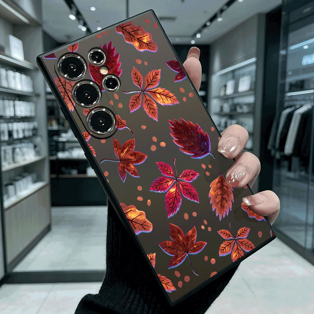 Metallic Autumn Leaves Slim Fit Phone Case Anti Scratch Drop Protection For Samsung Galaxy S26 S25 S24 Ultra FE A Series