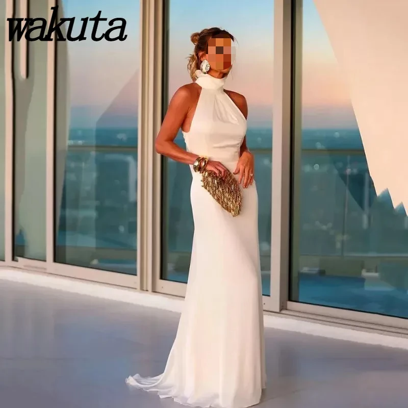 Wakuta Sexy Lady Wedding Dress V Neck Evening Gowns High Slit Satin Backless Bridal Quinceanera Robe for Women Vestido De Novia