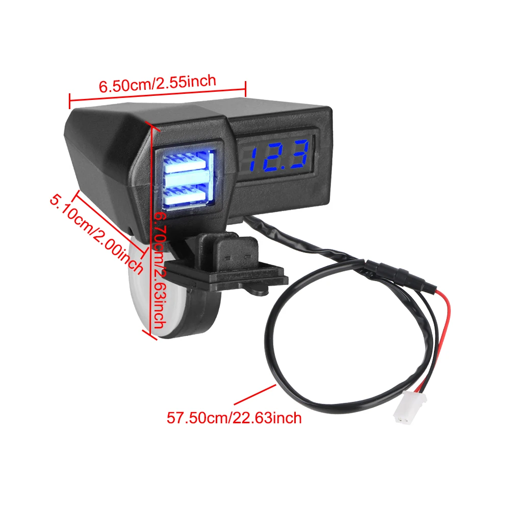 Carregadores USB para motocicleta 12-24V com voltímetro Divisor de capa à prova d'água portas duplas com fusível 25A 5V 3.6A Carga rápida 3.0