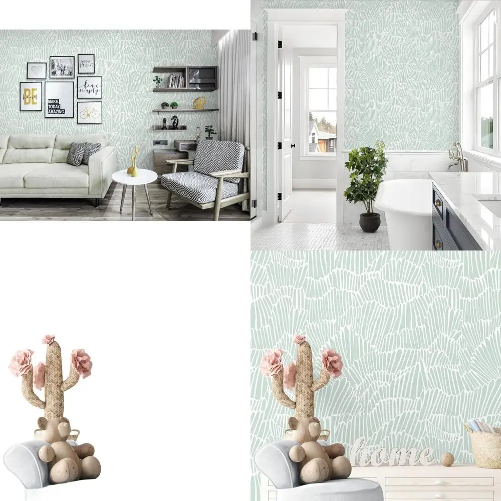 

Современные обои Sage Green & White Peel and Stick — водонепроницаемые, съемные обои в полоску в стиле бохо для ванной комнаты и прачечной с акцентной стеной
